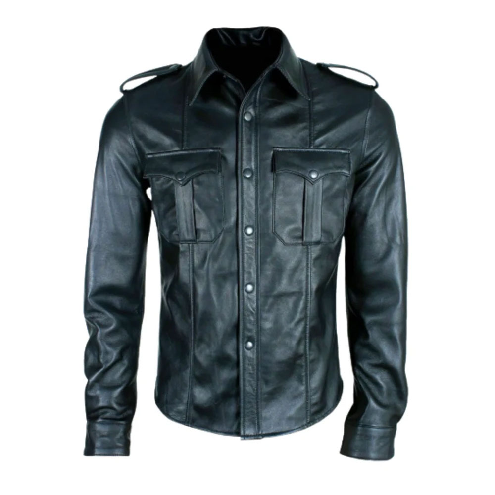 Real Mens Grey Leather Full Sleeve Shirt
